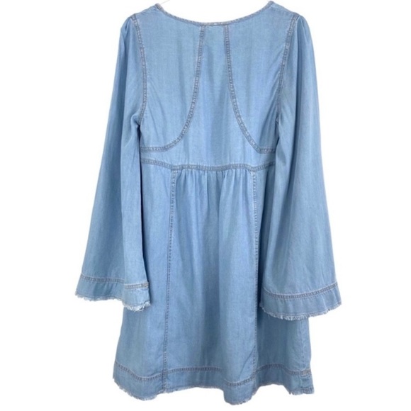 Free People Indigo Tencel Chambray Tunic Boho Mini Dress in Blue Size XS - Picture 3 of 9